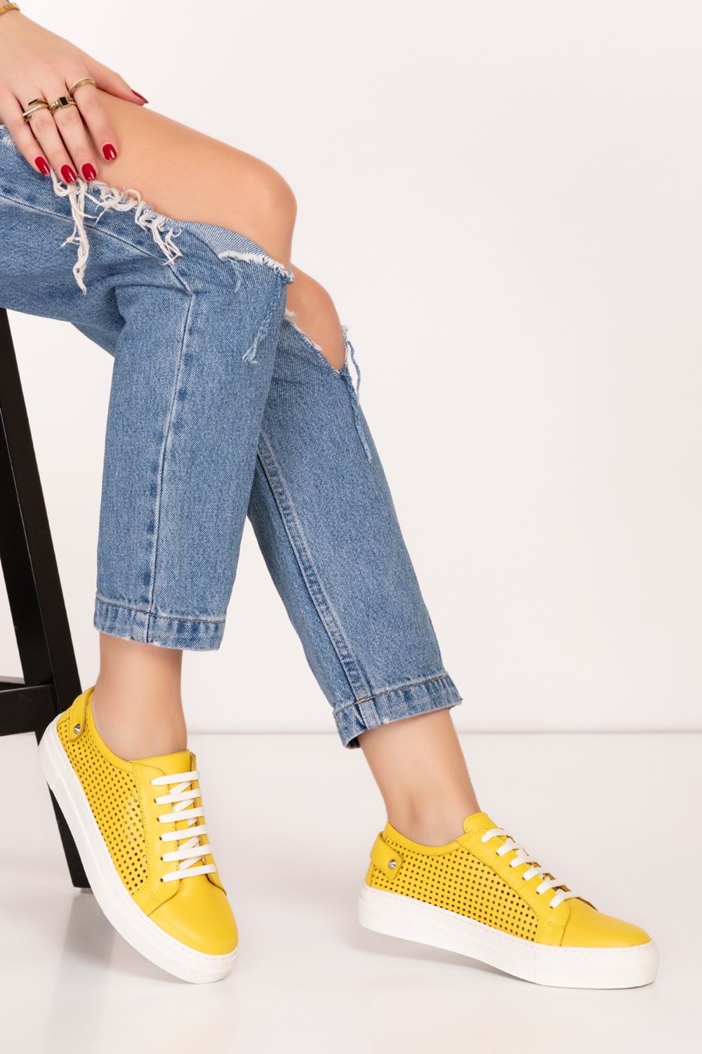 Gondol Kadın Iç Dış Hakiki Deri Günlük Sneaker als.369 - Sarı - 40