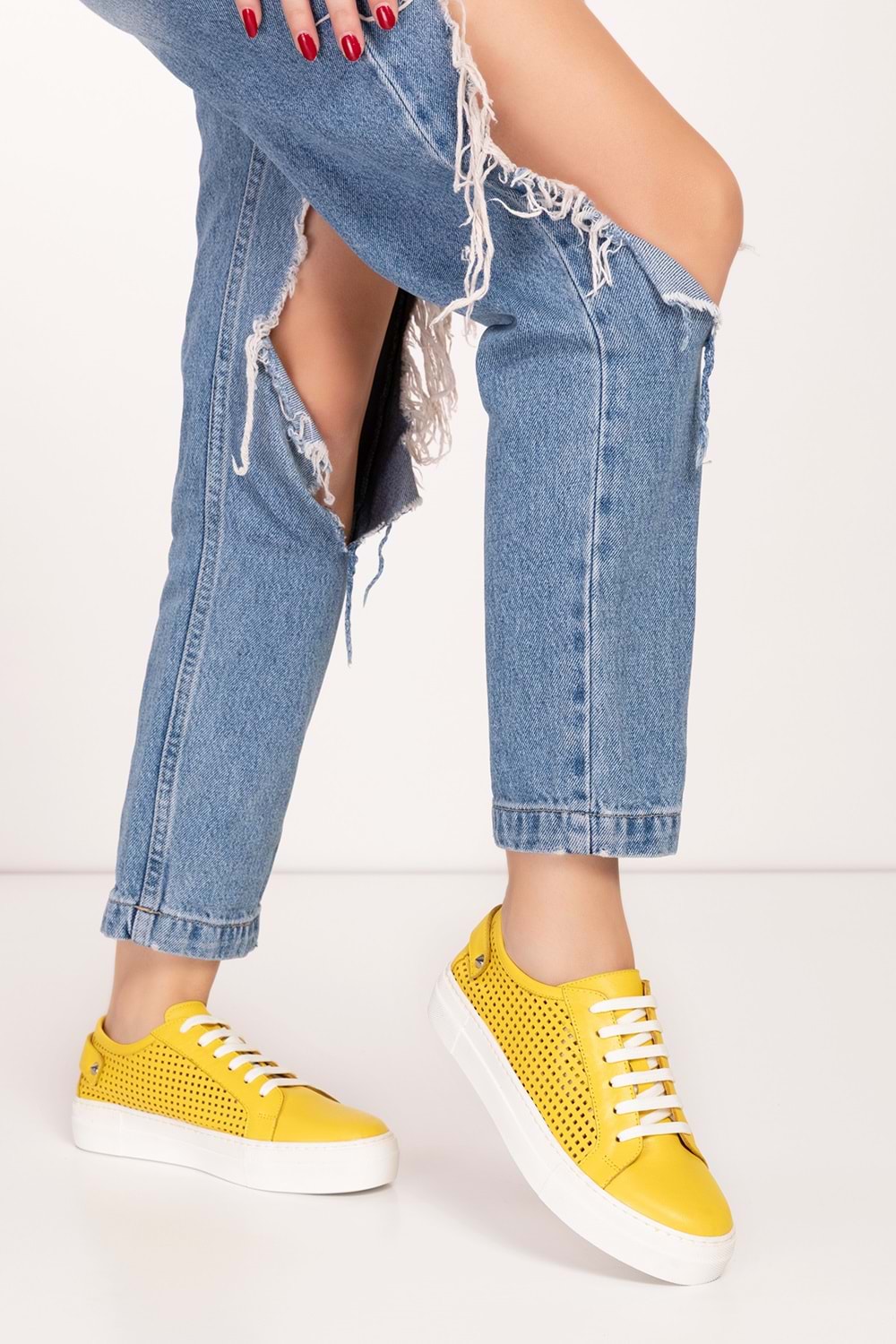 Gondol Kadın Iç Dış Hakiki Deri Günlük Sneaker als.369 - Sarı - 40