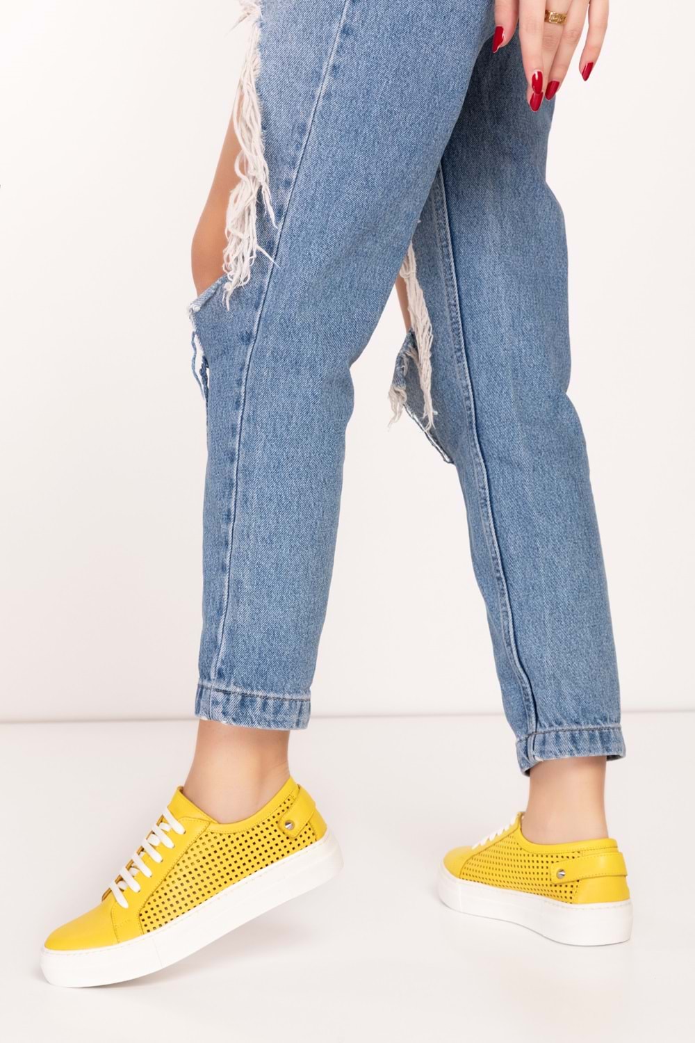 Gondol Kadın Iç Dış Hakiki Deri Günlük Sneaker als.369 - Sarı - 40