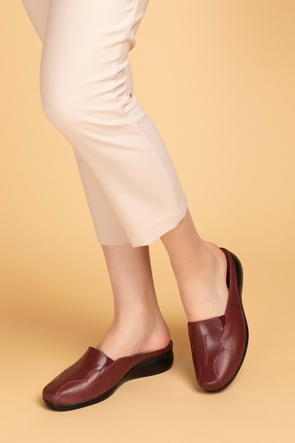 Gondol Hakiki Deri Ev Terliği Bordo 37 özl.324