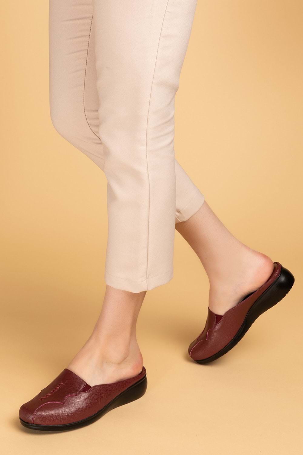 Gondol Hakiki Deri Ev Terliği Bordo 37 özl.324