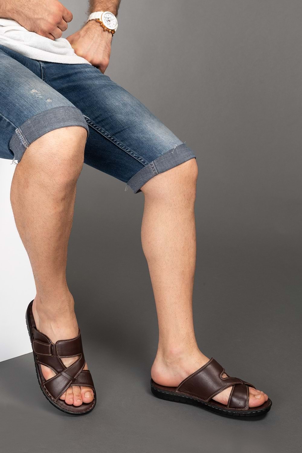 Gondol Erkek Hakiki Deri Ev Terliği Kahverengi 42 kml.101