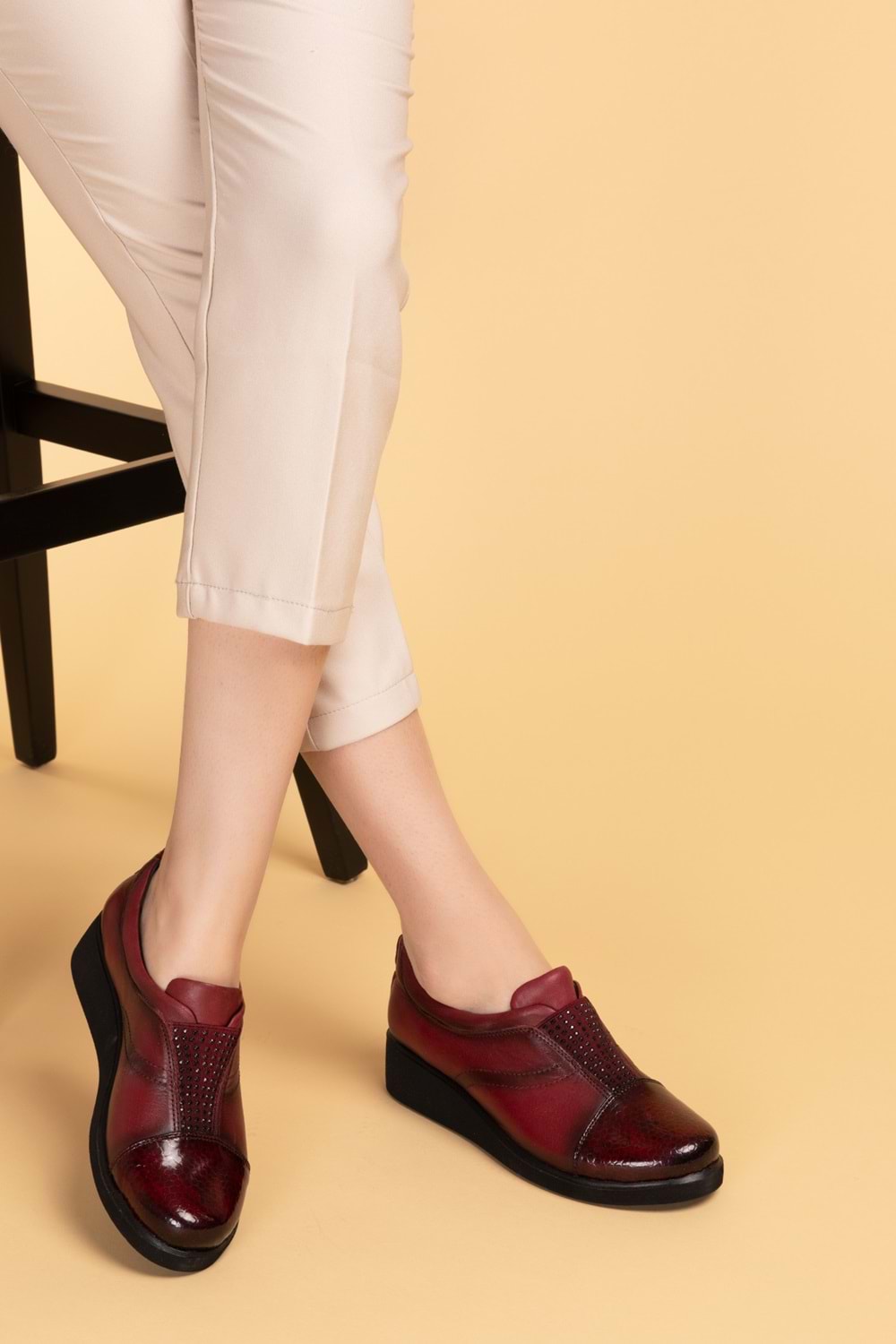 Gondol Hakiki Deri Anatomik Yumusak Taban Ayakkabı vdt.84 - Bordo Petek - 38