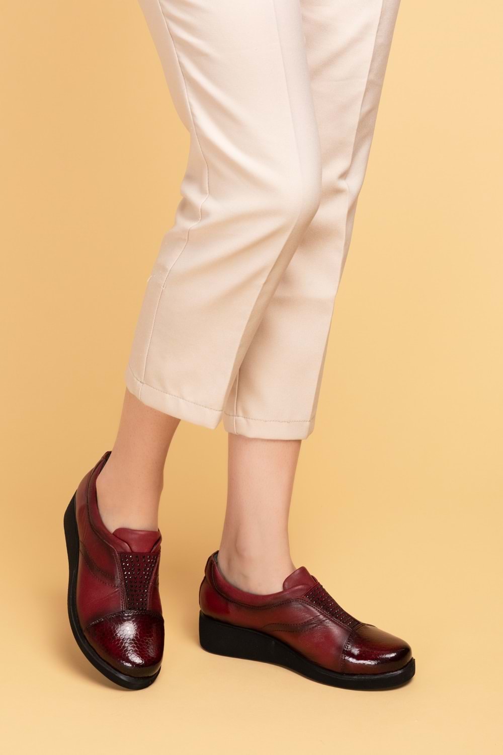 Gondol Hakiki Deri Anatomik Yumusak Taban Ayakkabı vdt.84 - Bordo Petek - 38