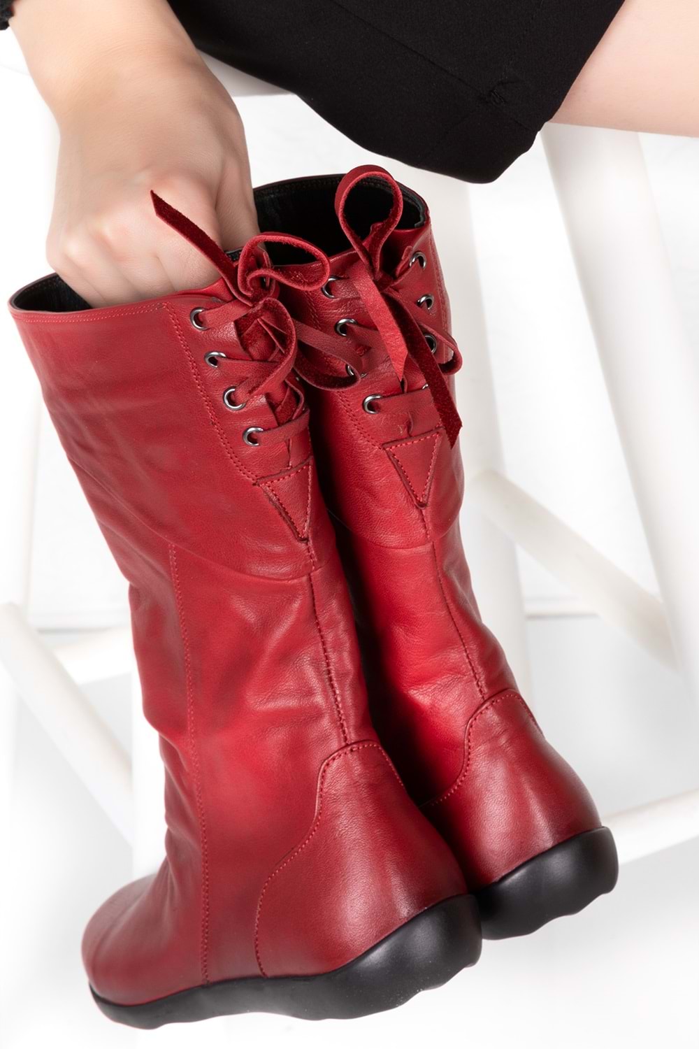 Gondol Hakiki Deri Sıcak Astar Yumuşak Dokulu Çizme esfa.1600 - kırmızı - 38