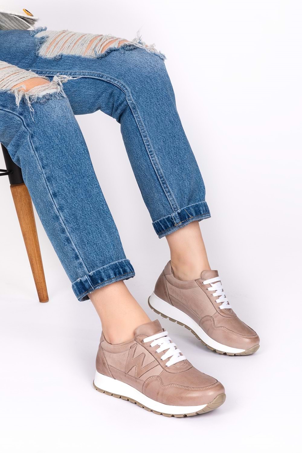 Gondol Içi Dışı Hakiki Deri Anatomik Taban Spor Ayakkabı flf.444 - Vizon - 37