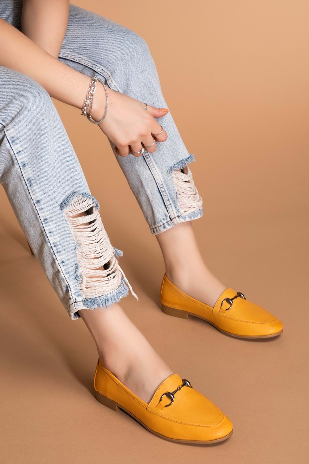 Gondol Hakiki Deri Kadın Babet iz.3501 - Sarı - 40