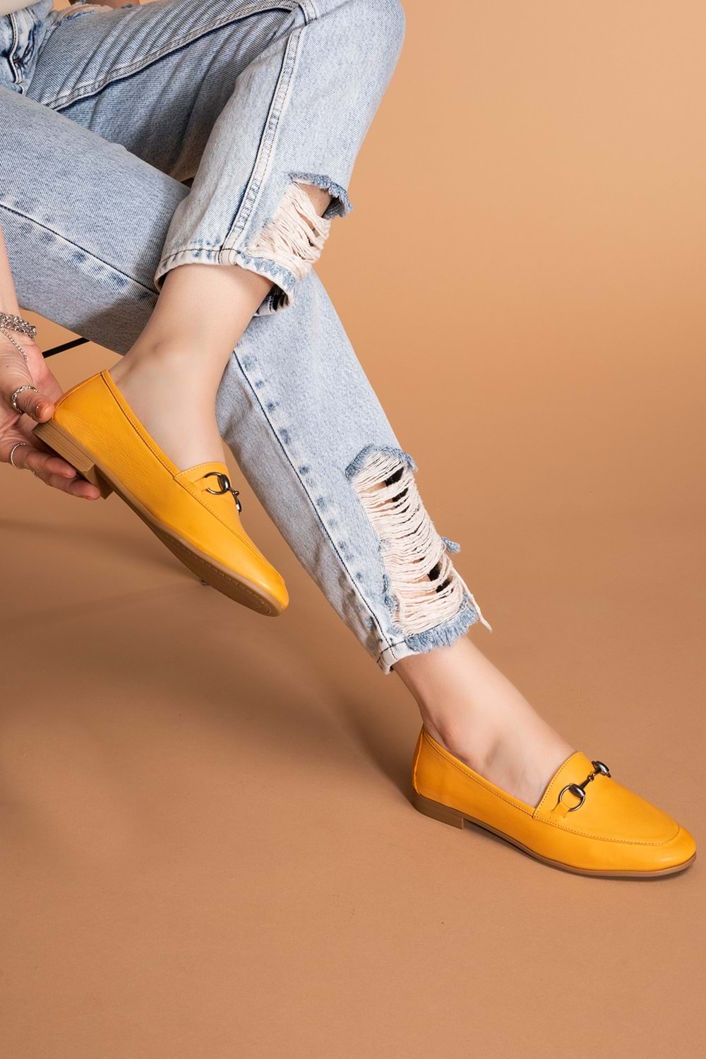 Gondol Hakiki Deri Kadın Babet iz.3501 - Sarı - 40