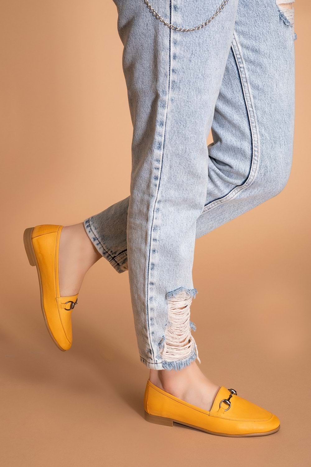 Gondol Hakiki Deri Kadın Babet iz.3501 - Sarı - 40