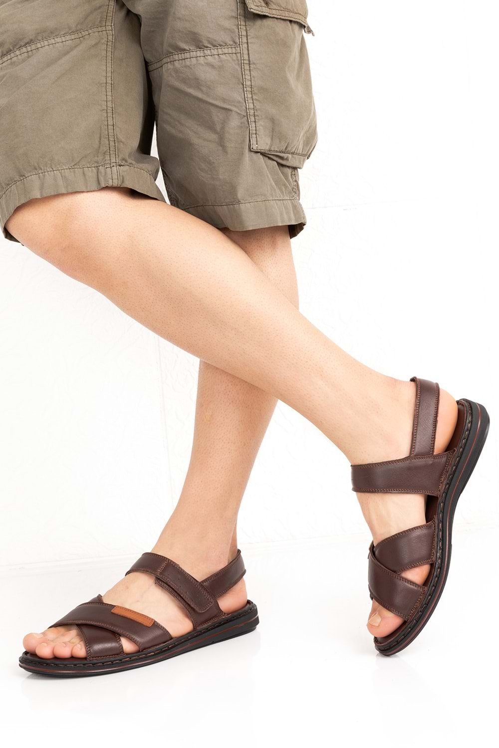 Gondol Hakiki Deri Anatomik Taban Erkek Sandalet kml.119 - Kahverengi - 45