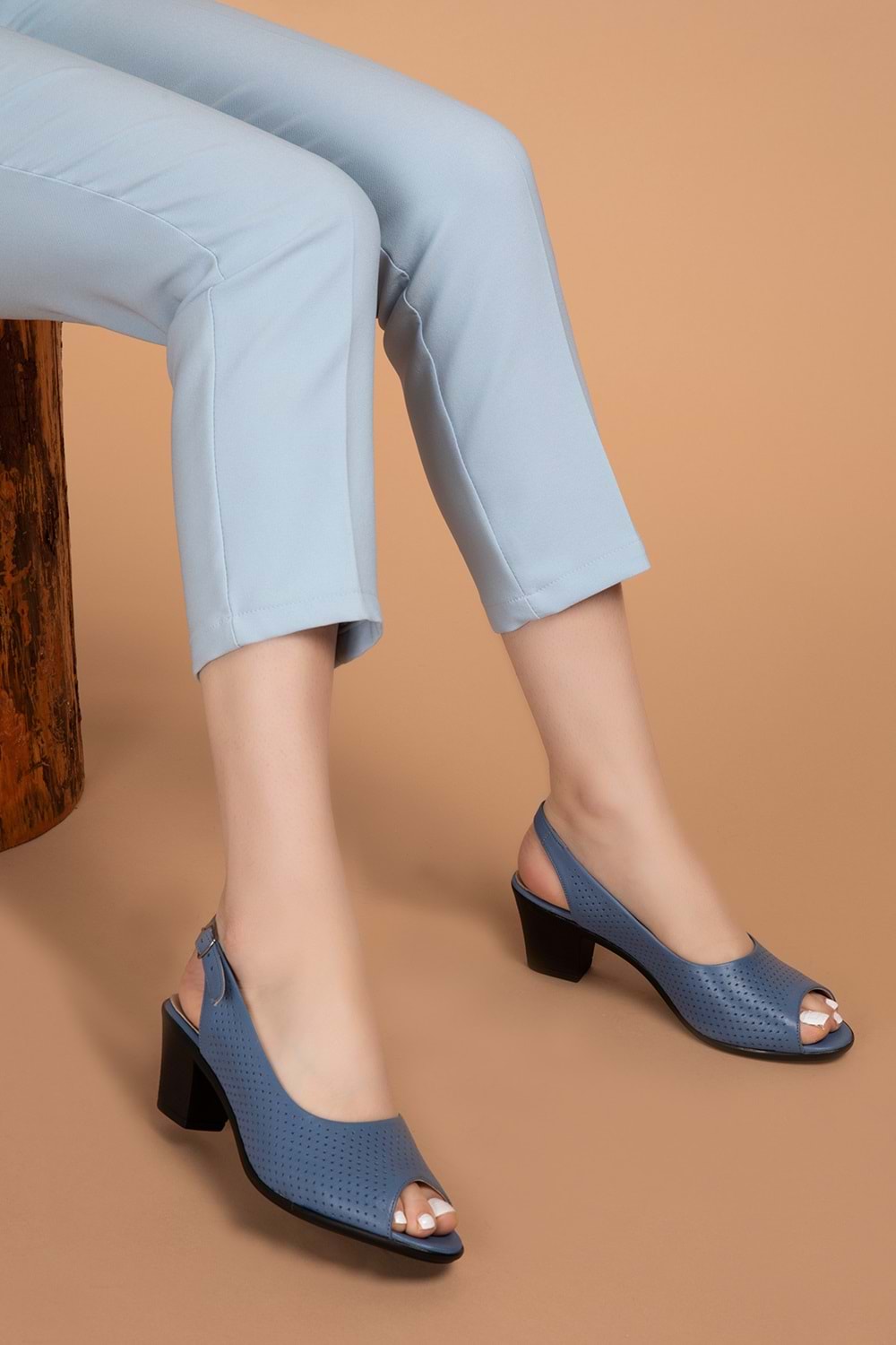 Gondol Hakiki Deri Topuklu Ayakkabı vdt.211 - Mavi - 35