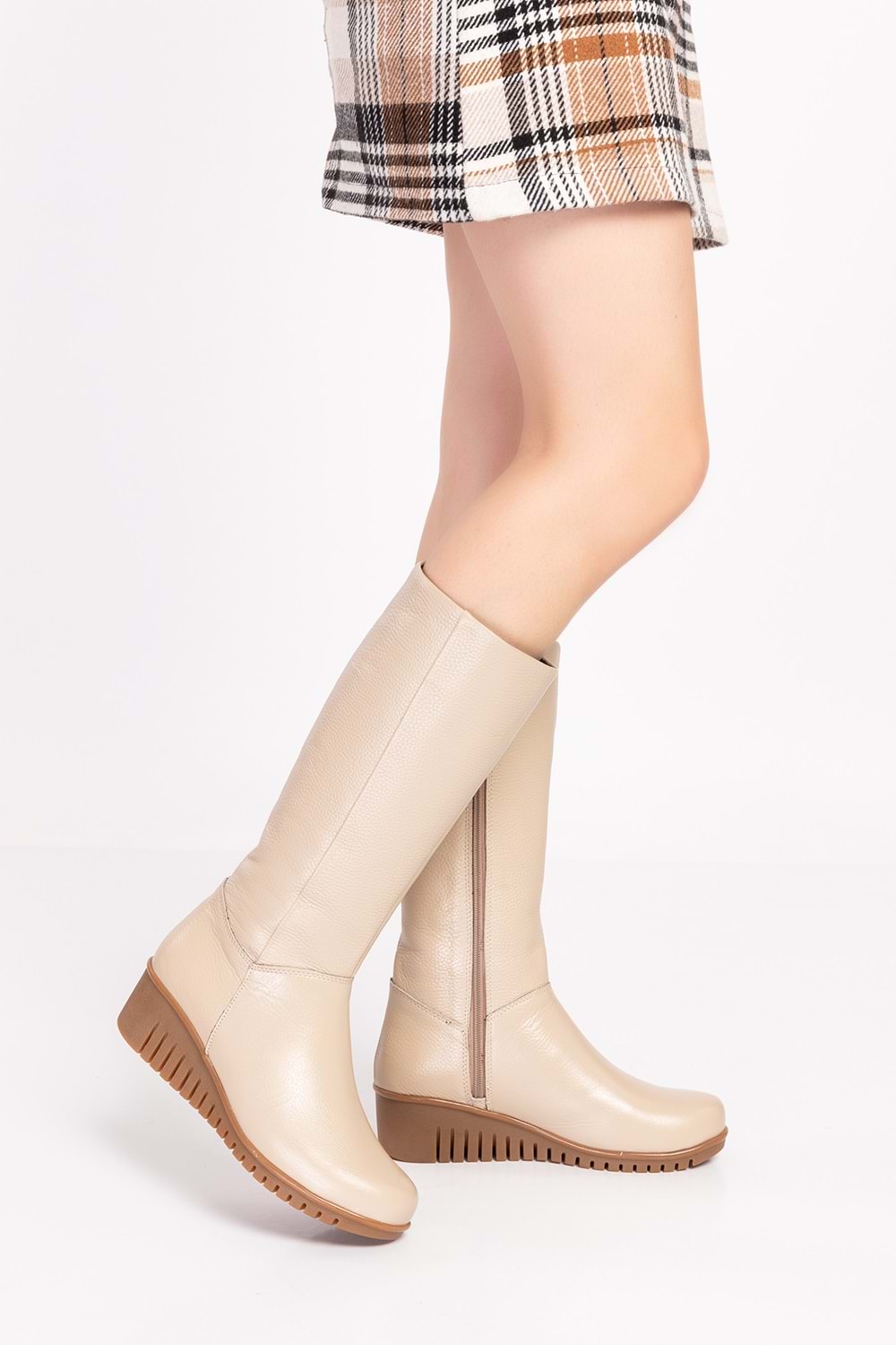 Gondol Hakiki Deri Sıcak İç Astar Dolgu Taban Çizme-gndl.2007 - Bej - 36