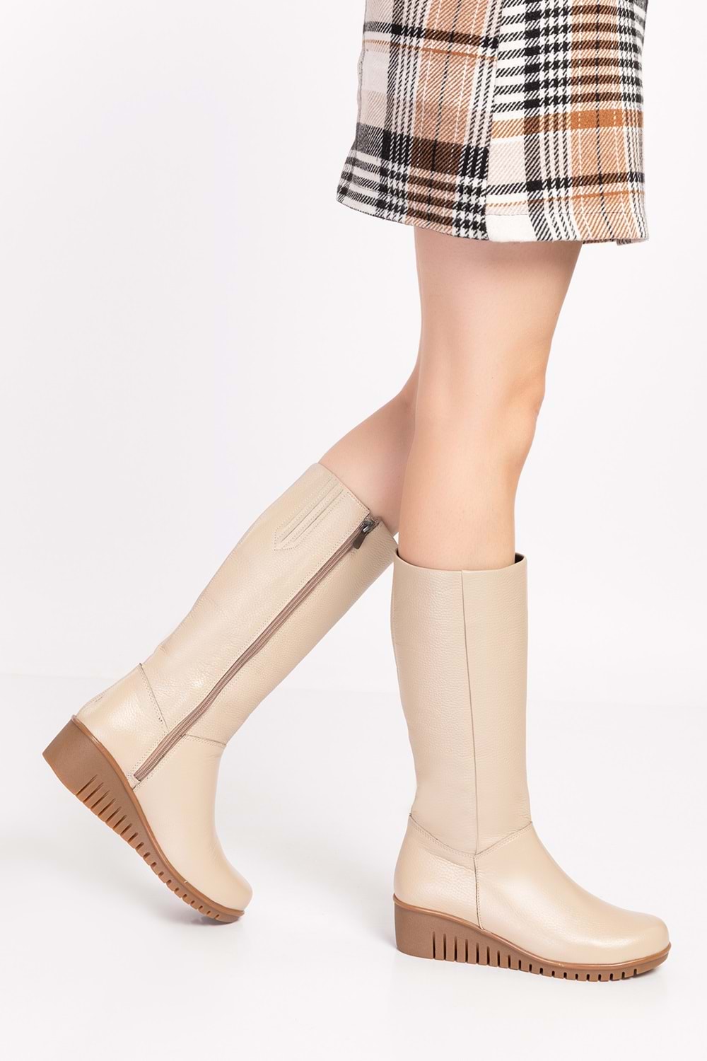 Gondol Hakiki Deri Sıcak İç Astar Dolgu Taban Çizme-gndl.2007 - Bej - 36