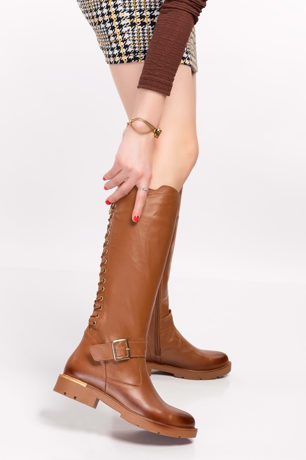 Gondol Hakiki Deri Arka Bağcık Detaylı Tarz Çizme dgn.578 - Taba - 37