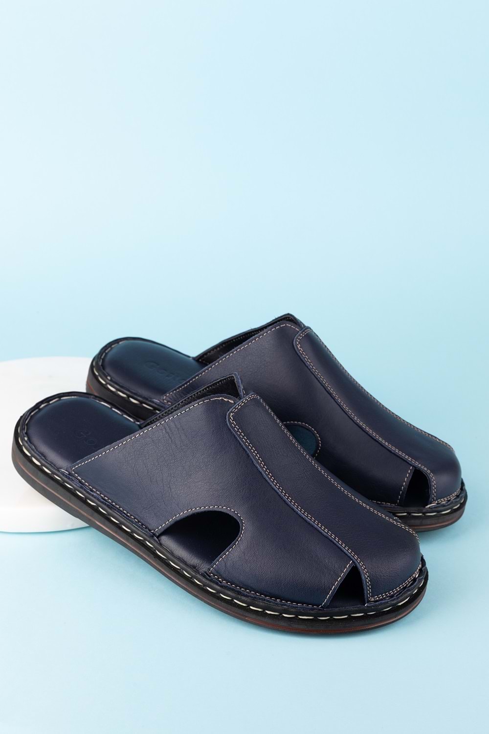 Gondol Hakiki Deri Önü Kapalı Yumusak Taban Terlik kml.103 - Lacivert Cilt - 41