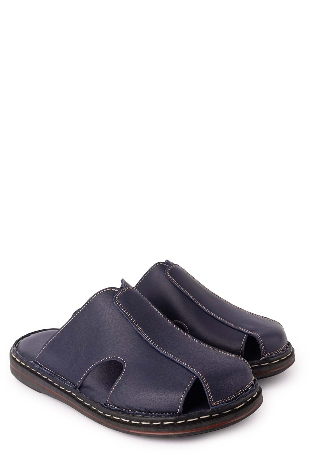 Gondol Hakiki Deri Önü Kapalı Yumusak Taban Terlik kml.103 - Lacivert Cilt - 41