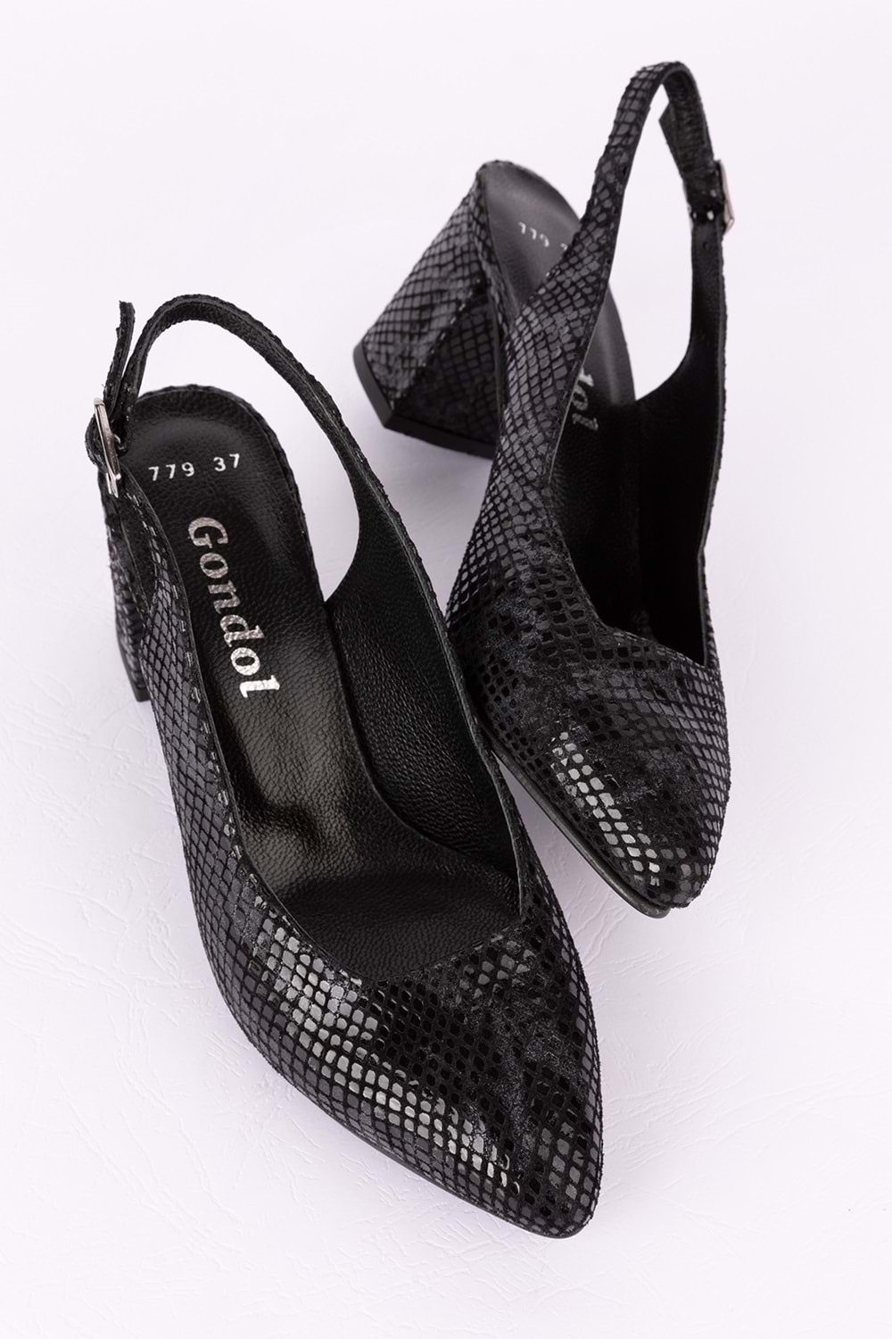 Gondol Kadın Hakiki Deri Yılan Desenli Topuklu Ayakkabı şhn.709 - Çelik Yılan - 36