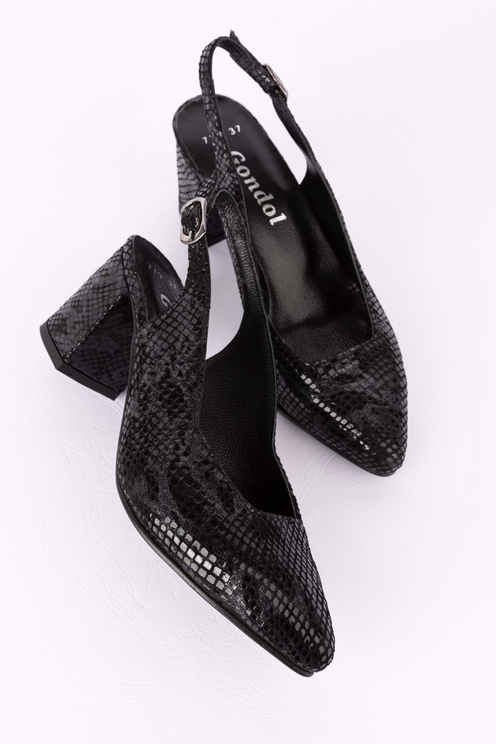 Gondol Kadın Hakiki Deri Yılan Desenli Topuklu Ayakkabı şhn.709 - Çelik Yılan - 36