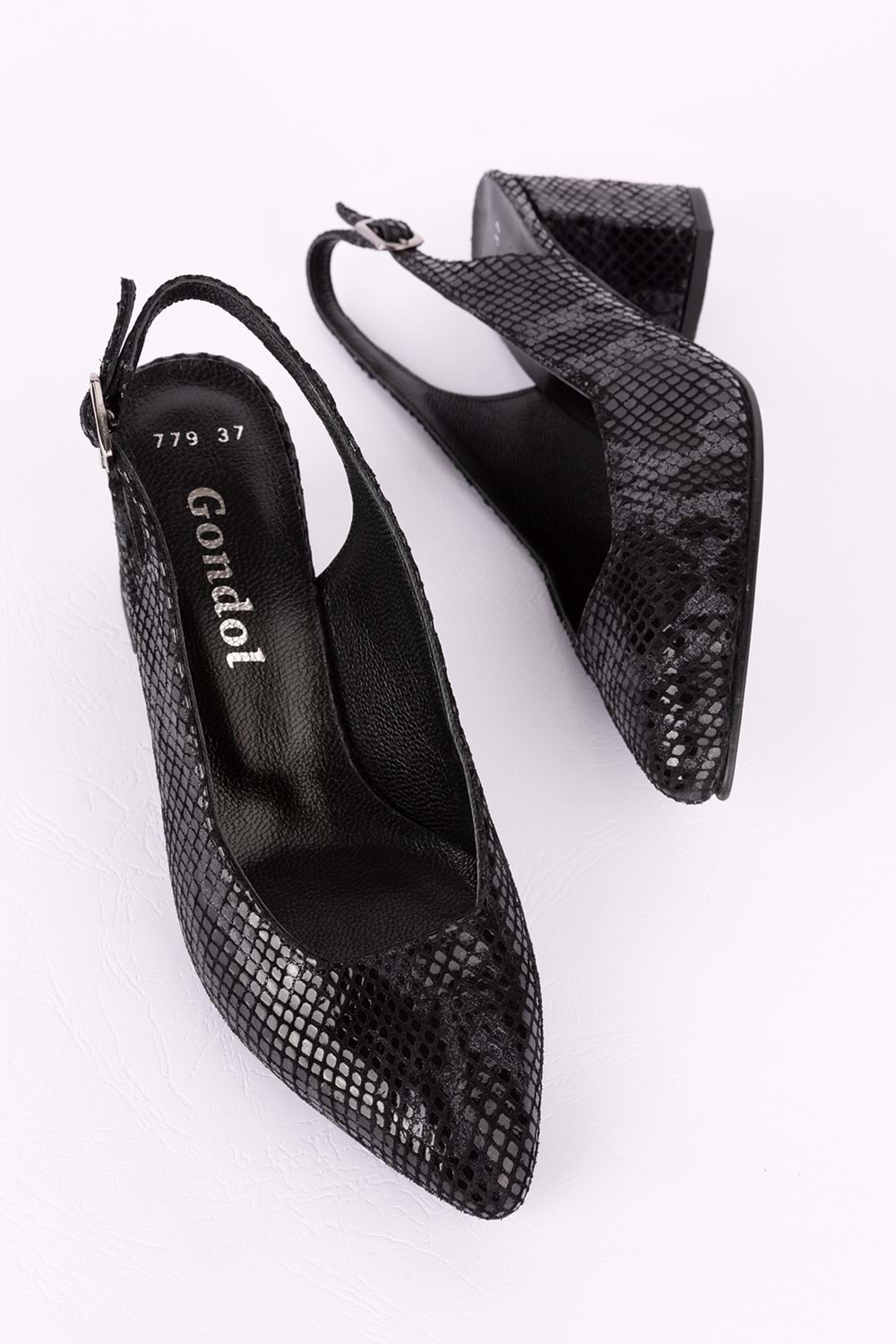 Gondol Kadın Hakiki Deri Yılan Desenli Topuklu Ayakkabı şhn.709 - Çelik Yılan - 40