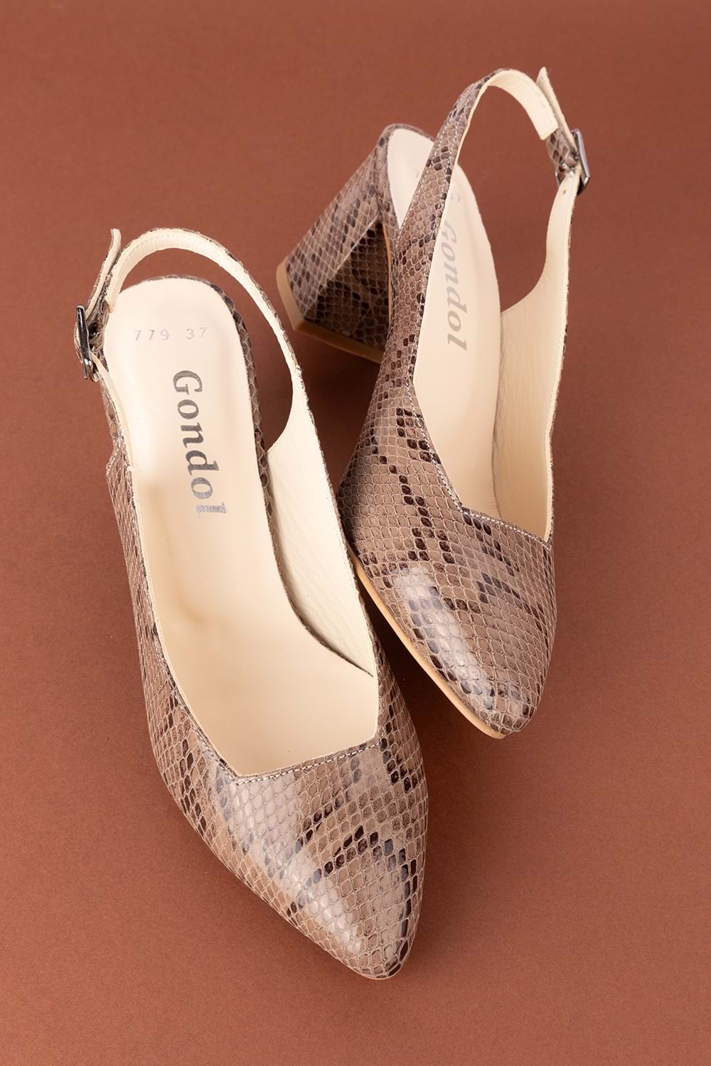 Gondol Kadın Hakiki Deri Yılan Desenli Topuklu Ayakkabı şhn.709 - Vizon Yılan - 36