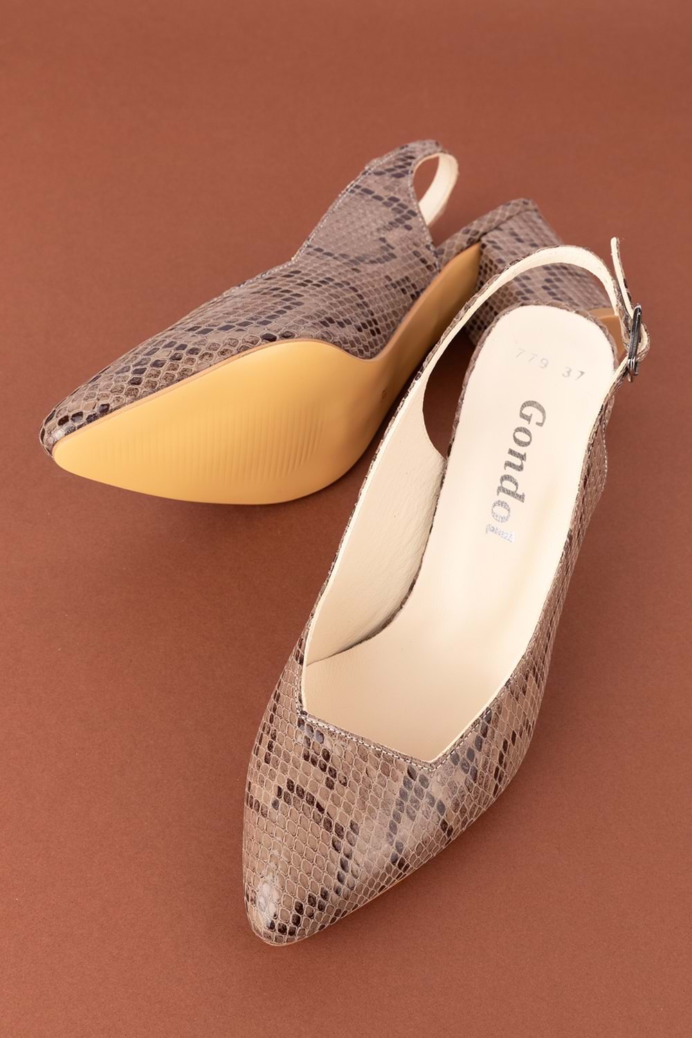 Gondol Kadın Hakiki Deri Yılan Desenli Topuklu Ayakkabı şhn.709 - Vizon Yılan - 39