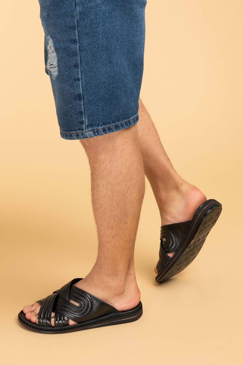 Gondol Erkek Hakiki Deri Comfort Günlük Şık Terlik kml.140 - Siyah - 44