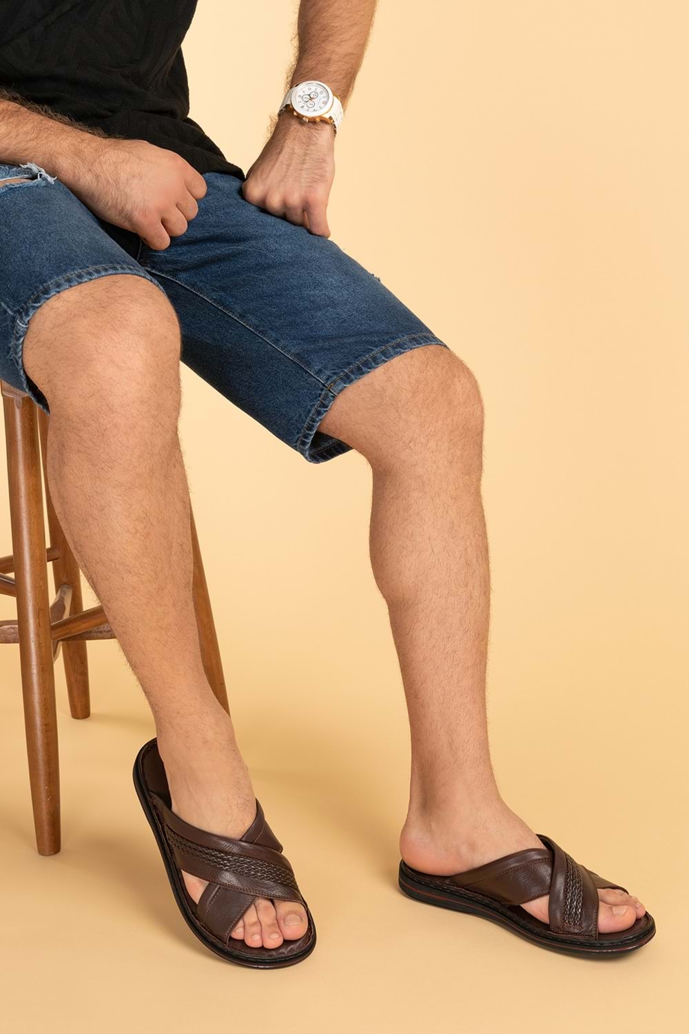 Gondol Erkek Hakiki Deri Comfort Yumuşak Taban Günlük Terlik kml.173 - Kahverengi - 43