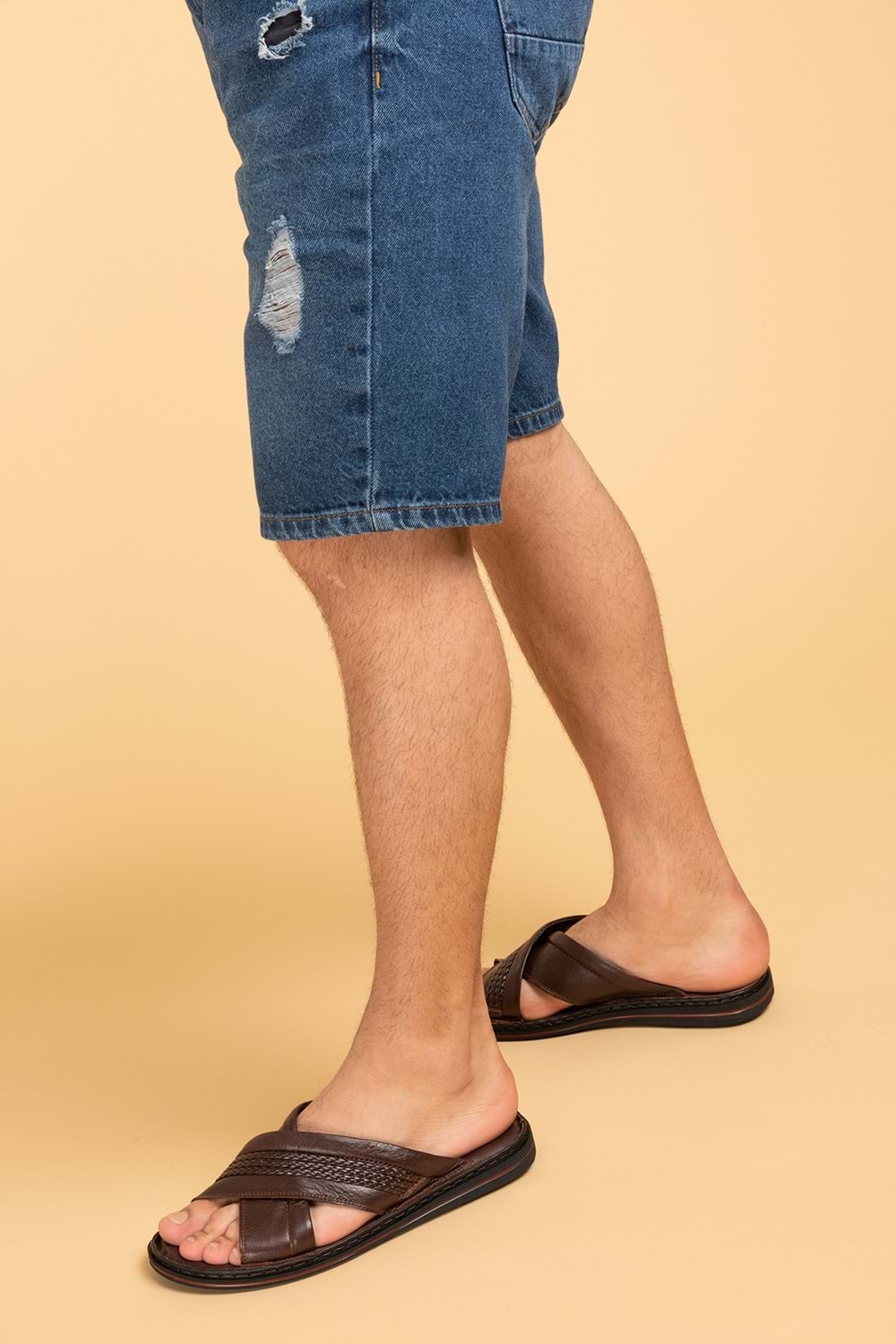 Gondol Erkek Hakiki Deri Comfort Yumuşak Taban Günlük Terlik kml.173 - Kahverengi - 43