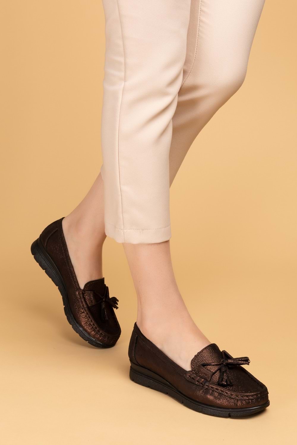 Gondol Hakiki Deri Günlük Rahat Loafer Ayakkabı pyt.1200 - Bakır - 39