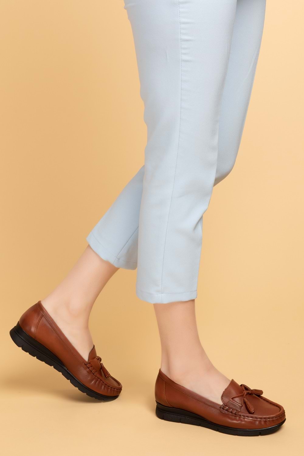 Gondol Hakiki Deri Günlük Rahat Loafer Ayakkabı pyt.1200 - Taba - 39