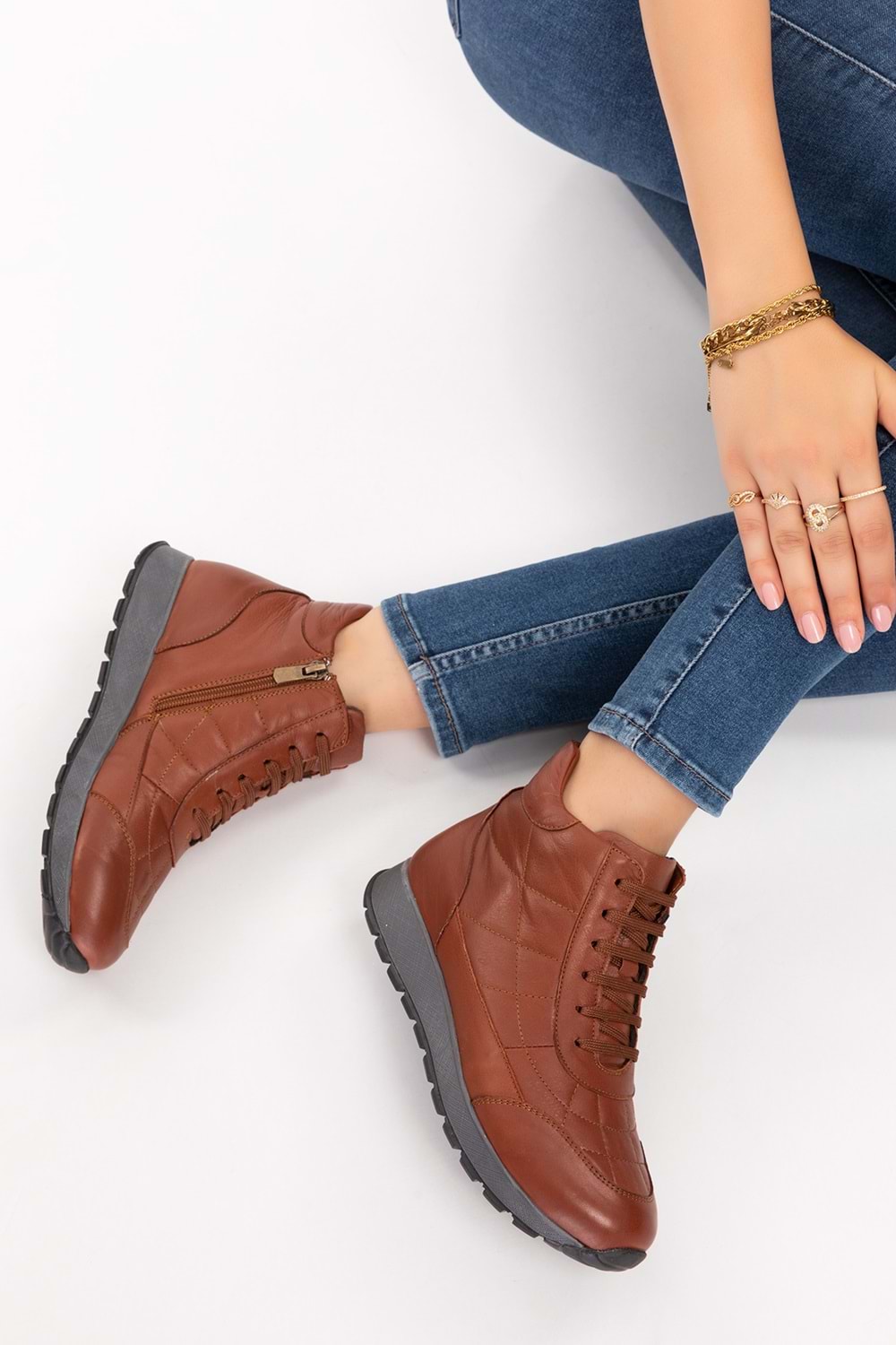 Gondol Içi Dışı Hakiki Deri Anatomik Taban Spor Ayakkabı gndl.616 - Fındık - 36