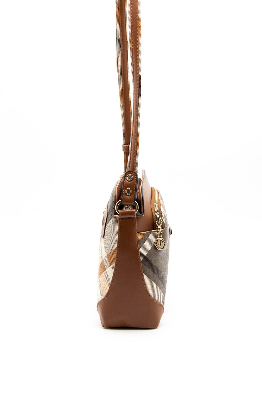 Silver Polo Kadın Tek Bölmeli Ekose Desen Çapraz Çanta sp.364 - Taba Ekose - M111