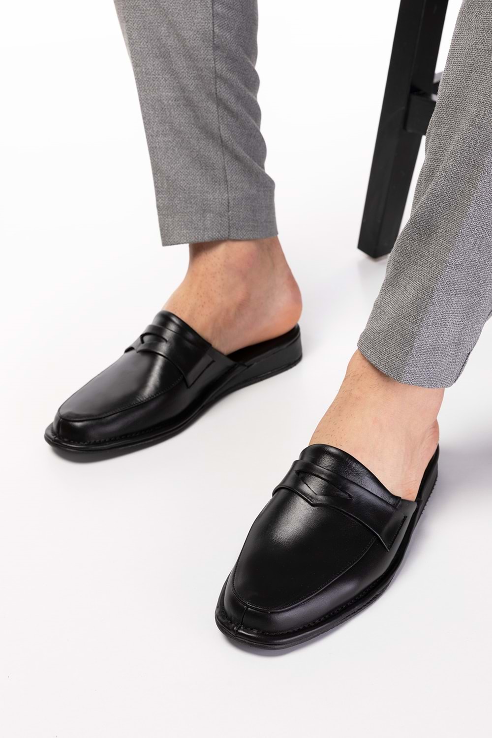 Gondol Erkek Hakiki Deri Damat Ev Terliği kayaş.9011 - Siyah - 40