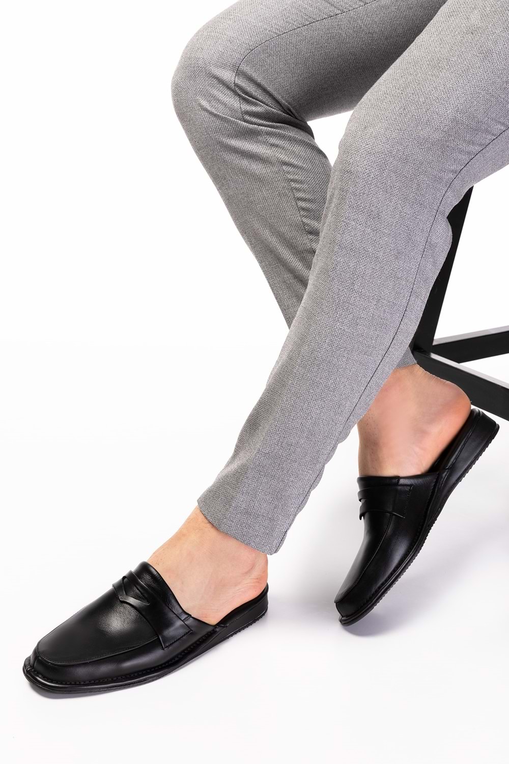 Gondol Erkek Hakiki Deri Damat Ev Terliği kayaş.9011 - Siyah - 40