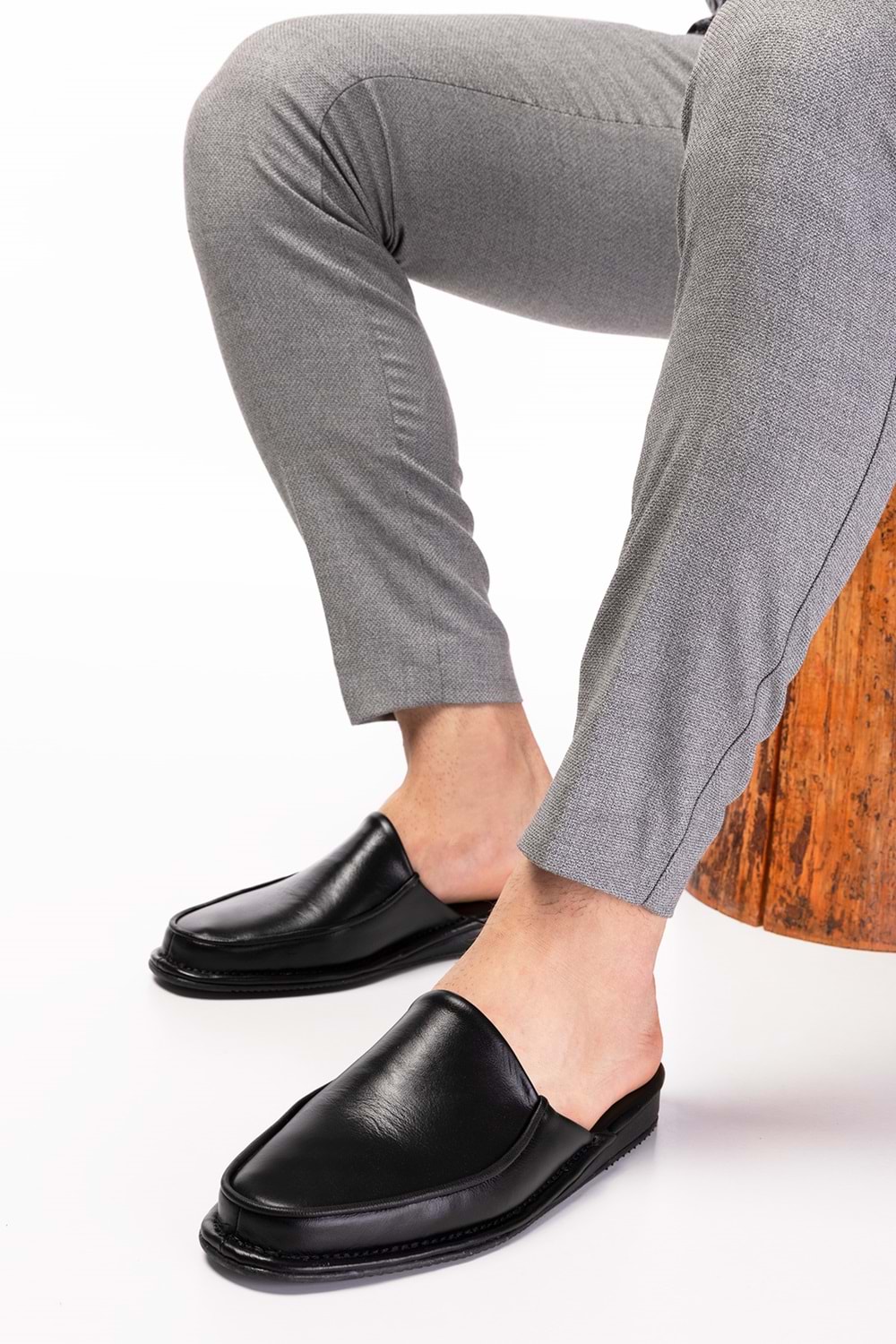 Gondol Erkek Hakiki Deri Damat Ev Terliği kayaş.2200 - Siyah - 41