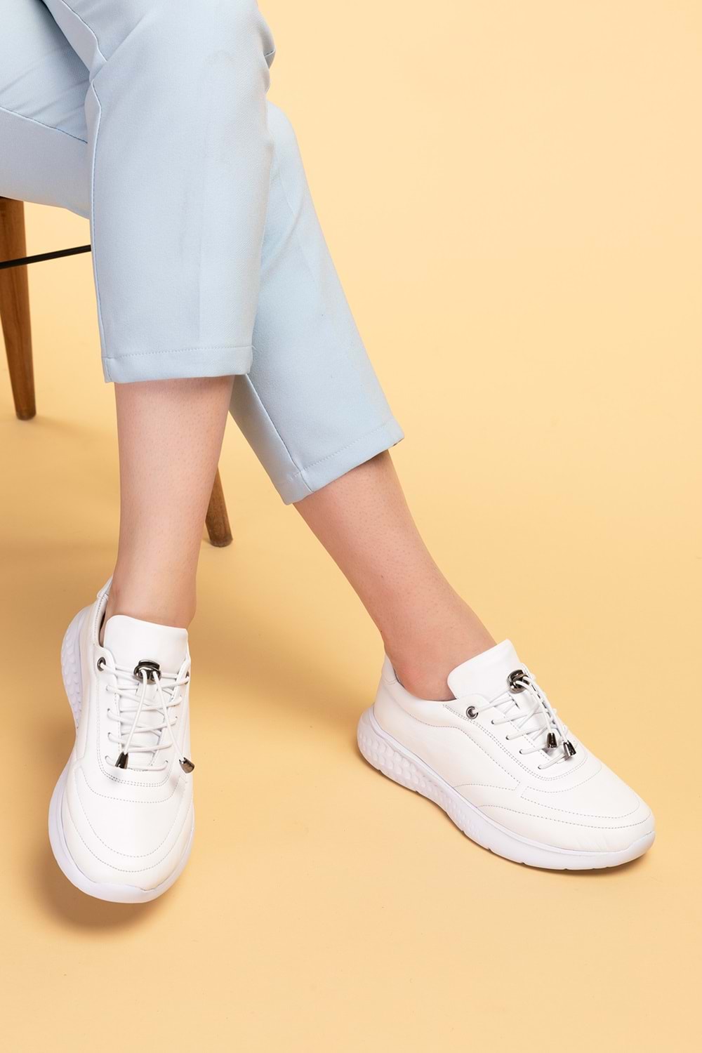 Gondol Içi Dışı Hakiki Deri Faylon Taban Hafif Spor Ayakkabı es.110 - Beyaz - 36