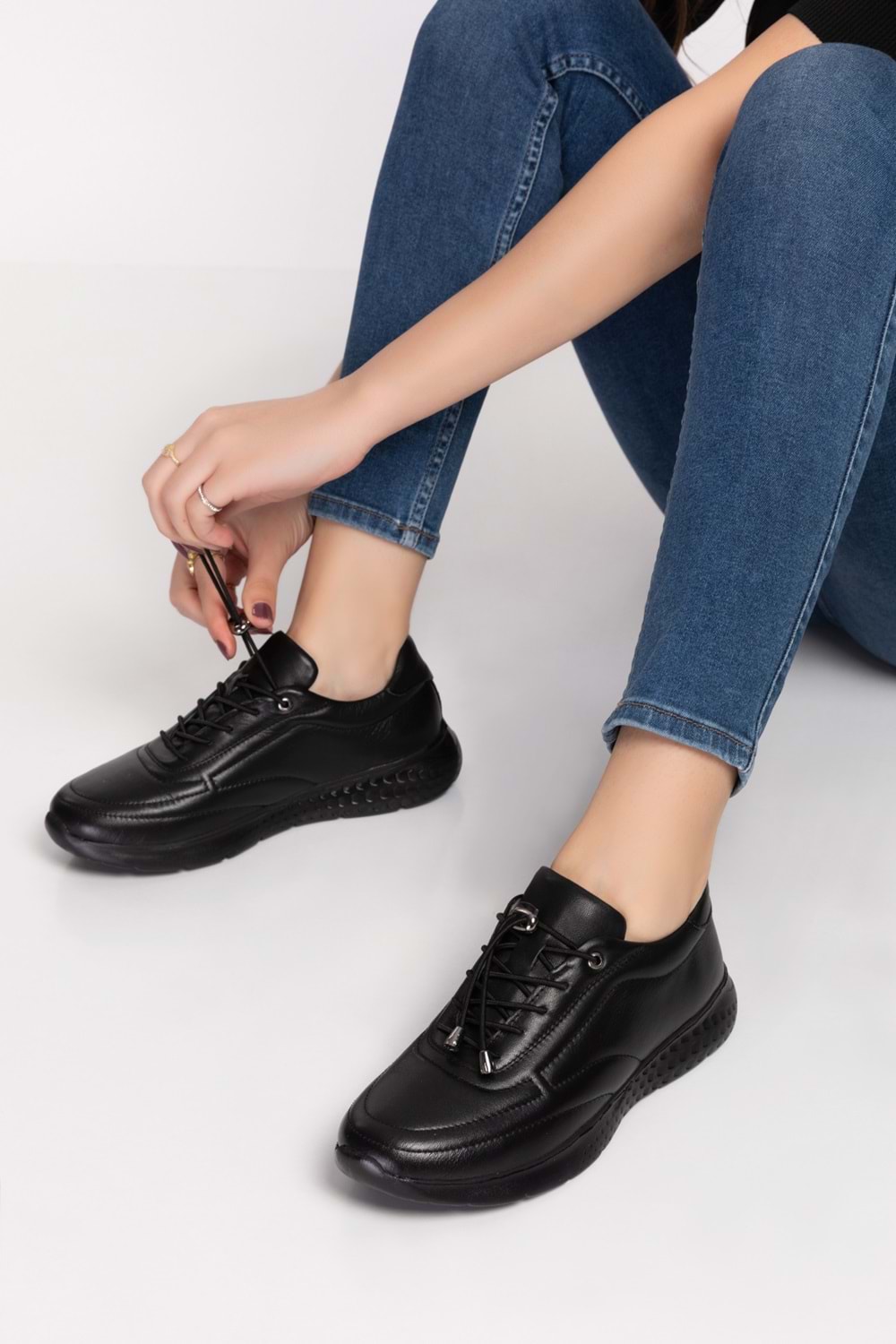 Gondol Içi Dışı Hakiki Deri Faylon Taban Hafif Spor Ayakkabı es.110 - Siyah - 36