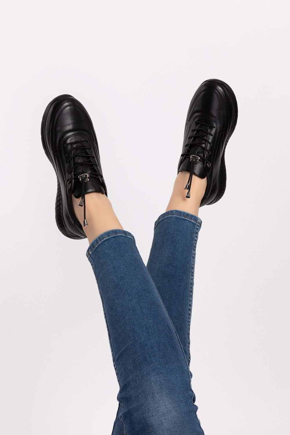 Gondol Içi Dışı Hakiki Deri Faylon Taban Hafif Spor Ayakkabı es.110 - Siyah - 36