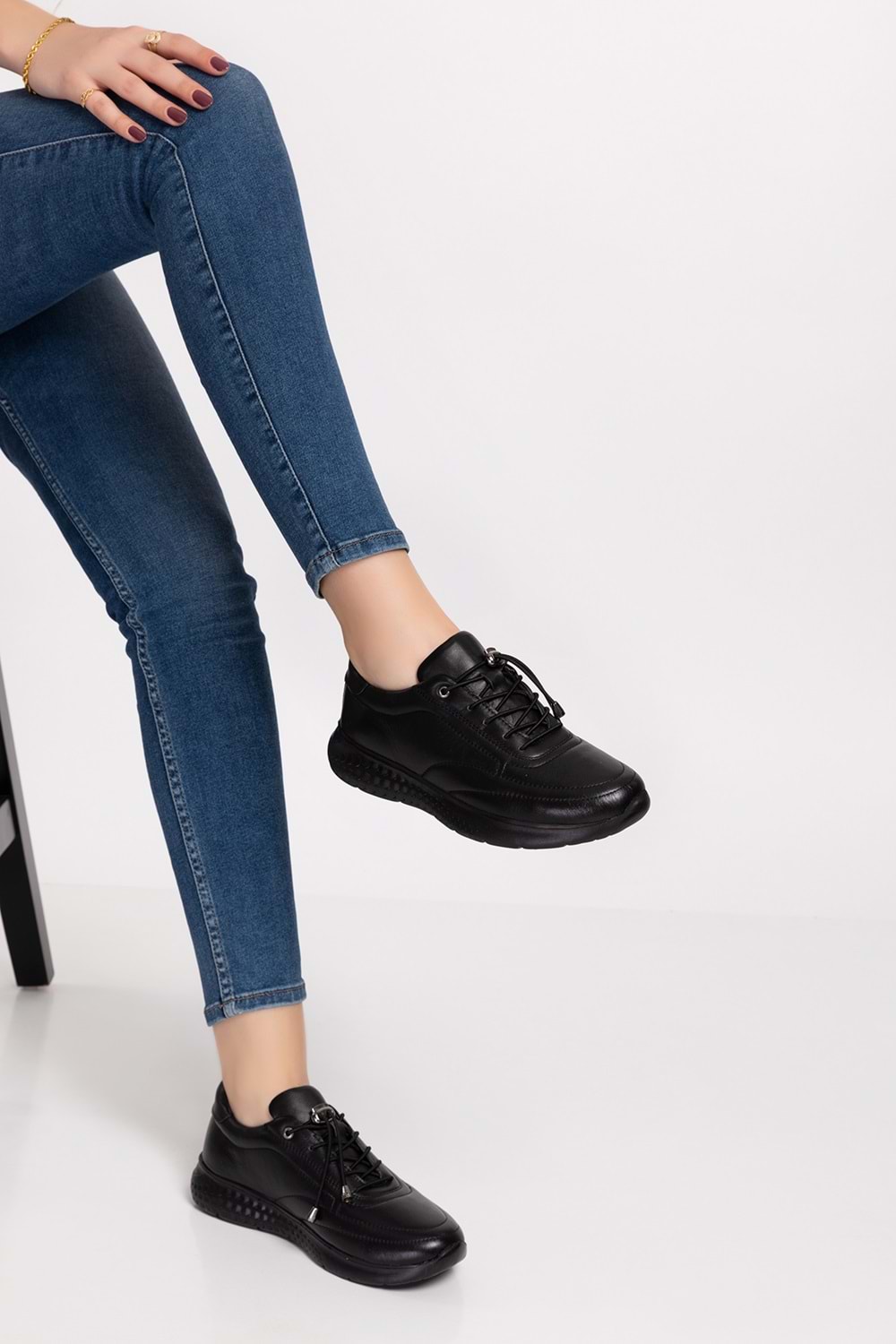 Gondol Içi Dışı Hakiki Deri Faylon Taban Hafif Spor Ayakkabı es.110 - Siyah - 36