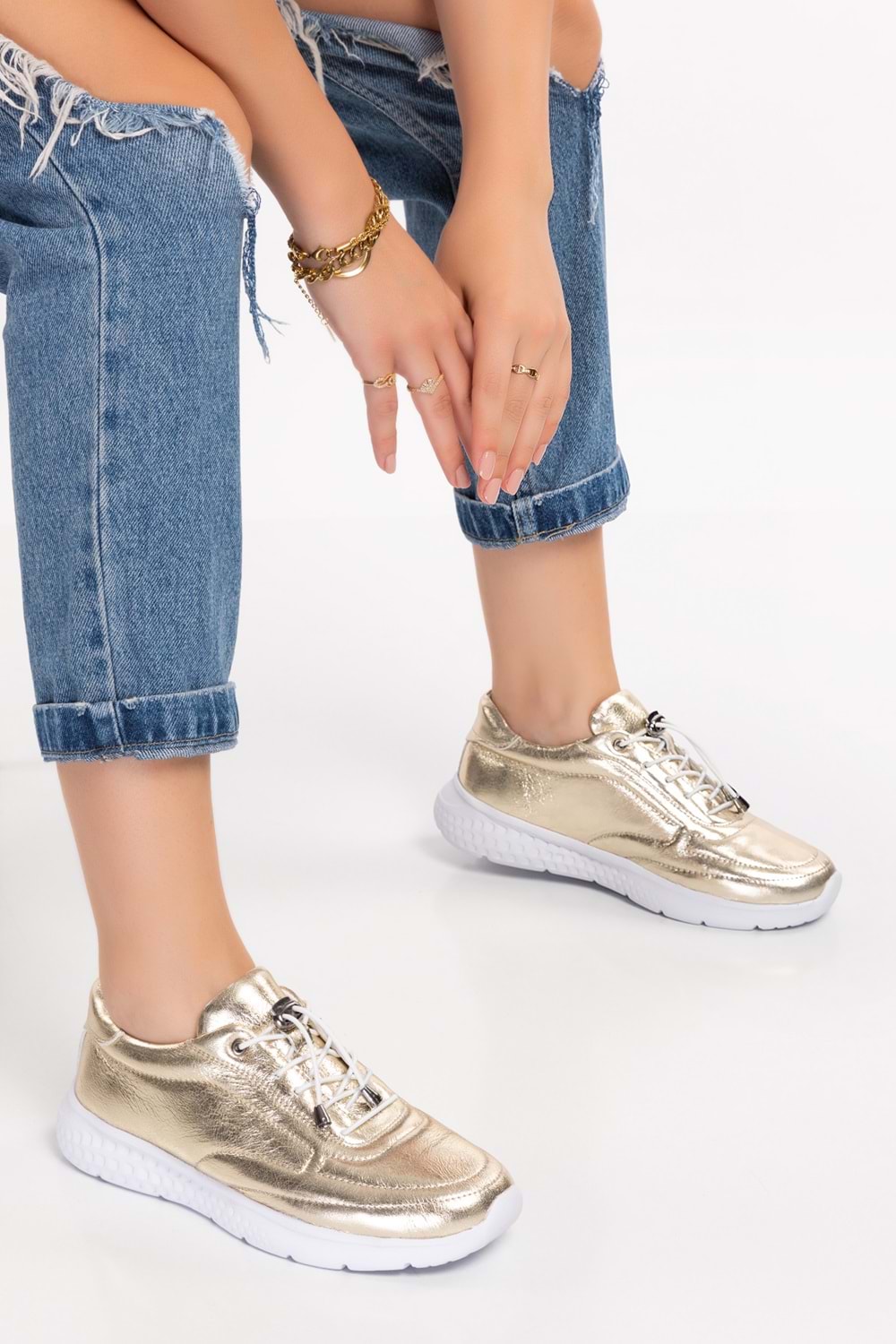 Gondol Içi Dışı Hakiki Deri Faylon Taban Hafif Spor Ayakkabı es.110 - Gold - 36