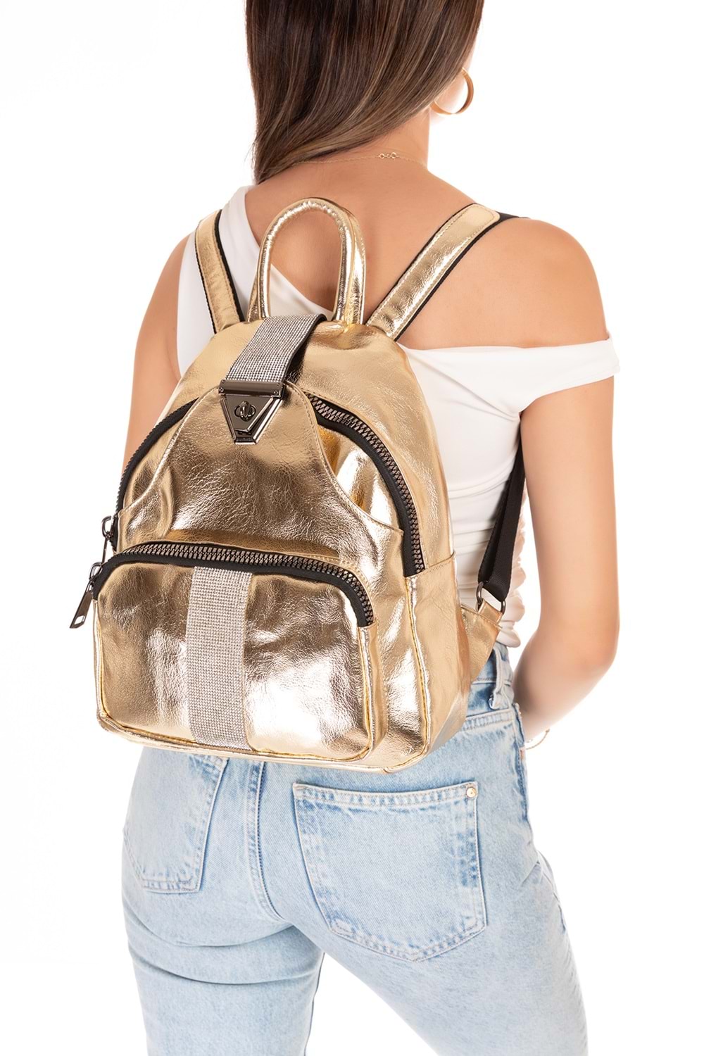 Gondol Kadın Taş Detaylı Günlük Sırt Çantası ald.1250 - Gold