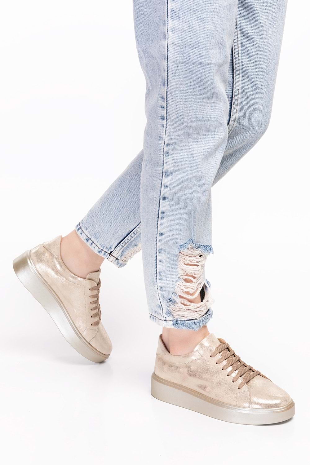 Gondol Hakiki Deri Anatomik Taban Spor Ayakkabı ell.6839 - Gold - 40