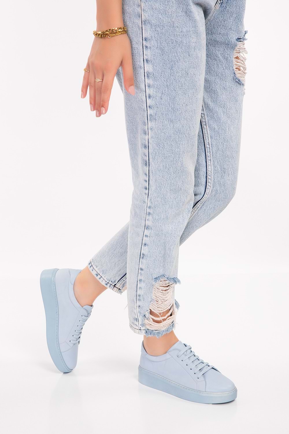 Gondol Hakiki Deri Anatomik Taban Spor Ayakkabı ell.6839 - Bebe Mavi - 39