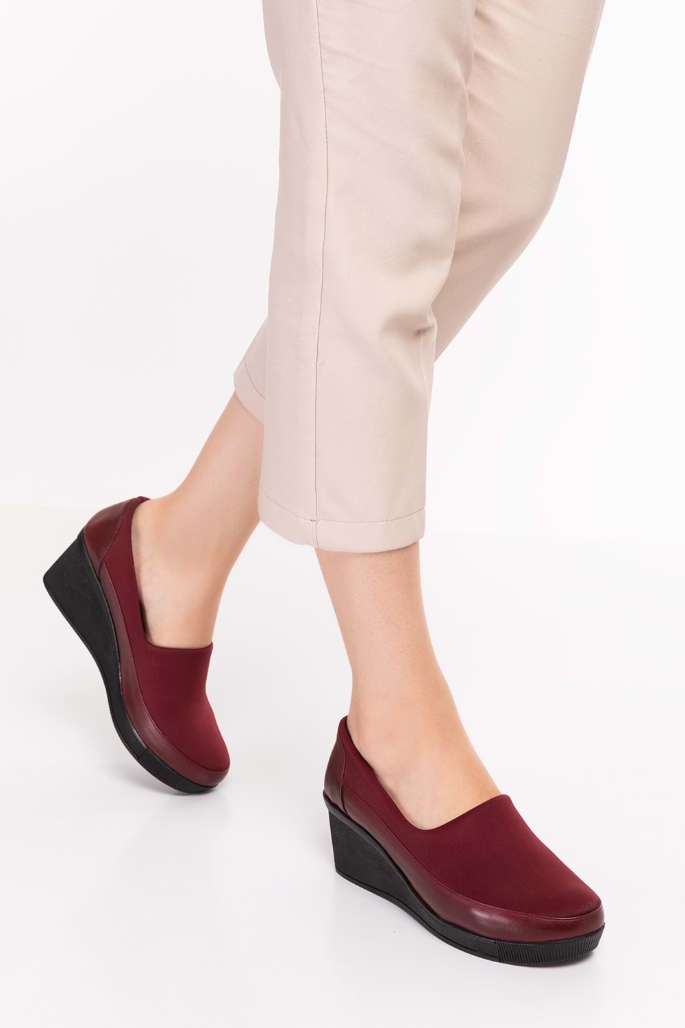 Gondol Hakiki Deri Dolgu Topuk Anatomik Taban Günlük Ayakkabı vdt.590 - Bordo - 37