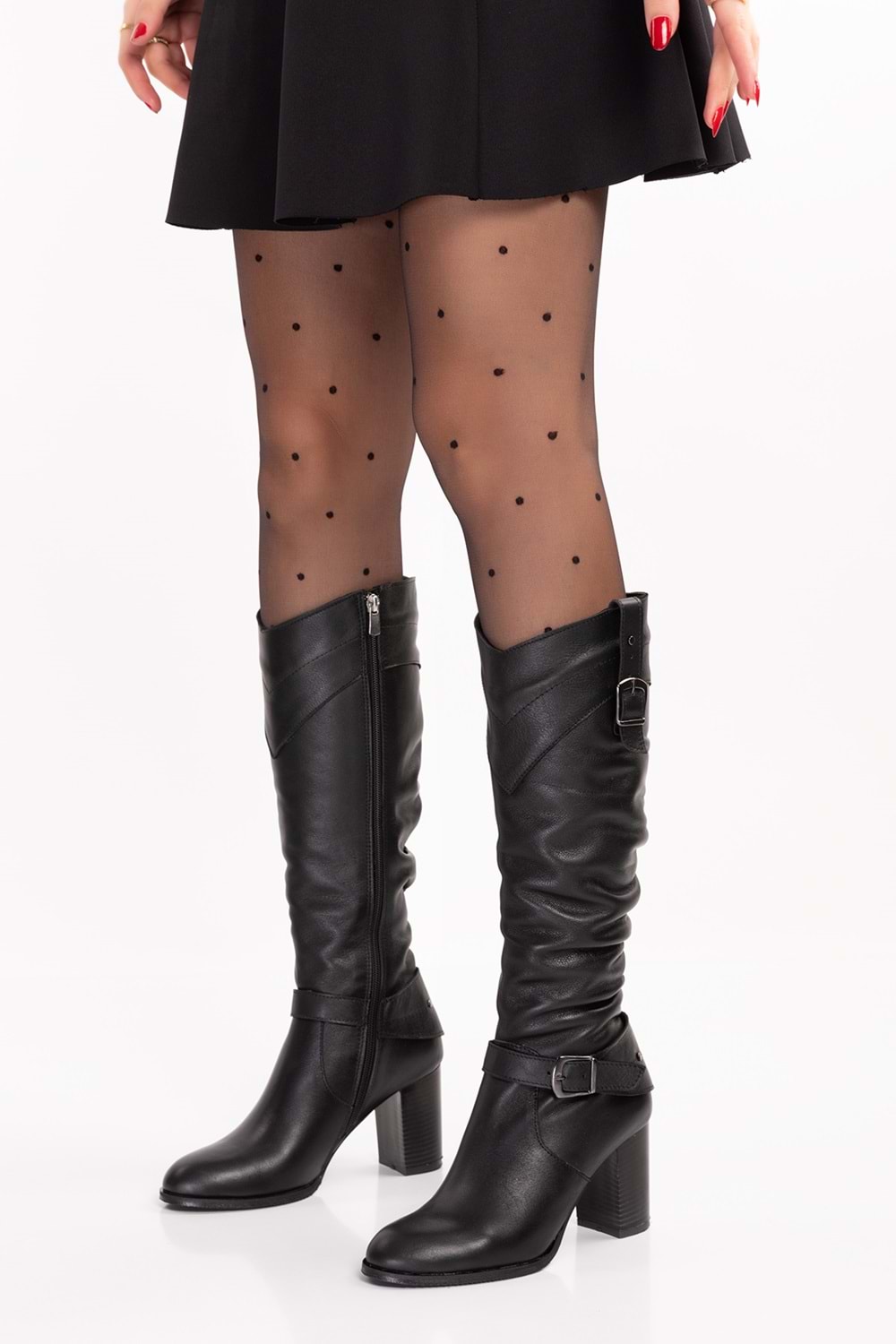 Gondol Hakiki Deri Toka Detay Şık Topuklu Çizme Anl.7087 - Siyah - 39