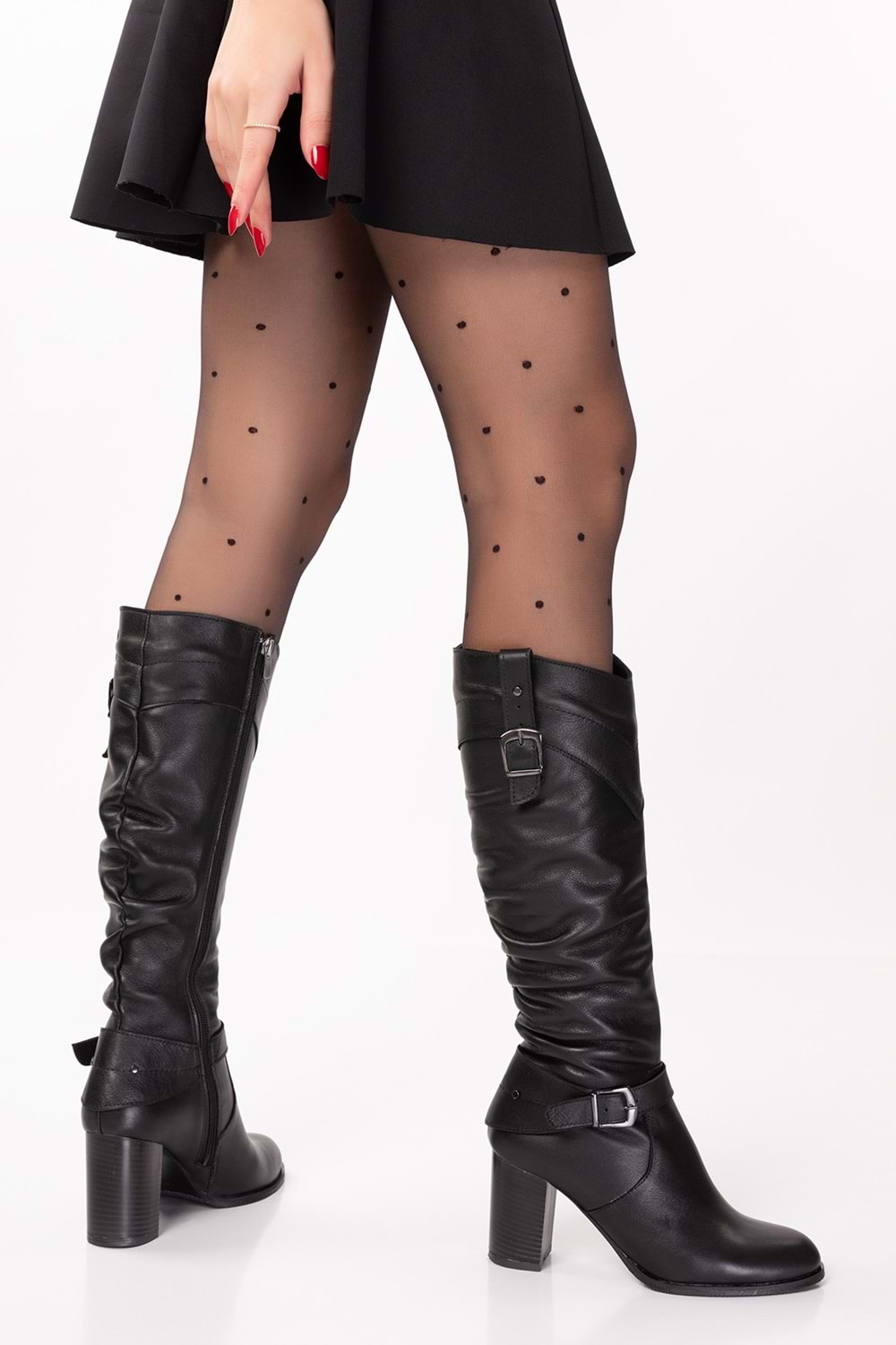 Gondol Hakiki Deri Toka Detay Şık Topuklu Çizme Anl.7087 - Siyah - 39