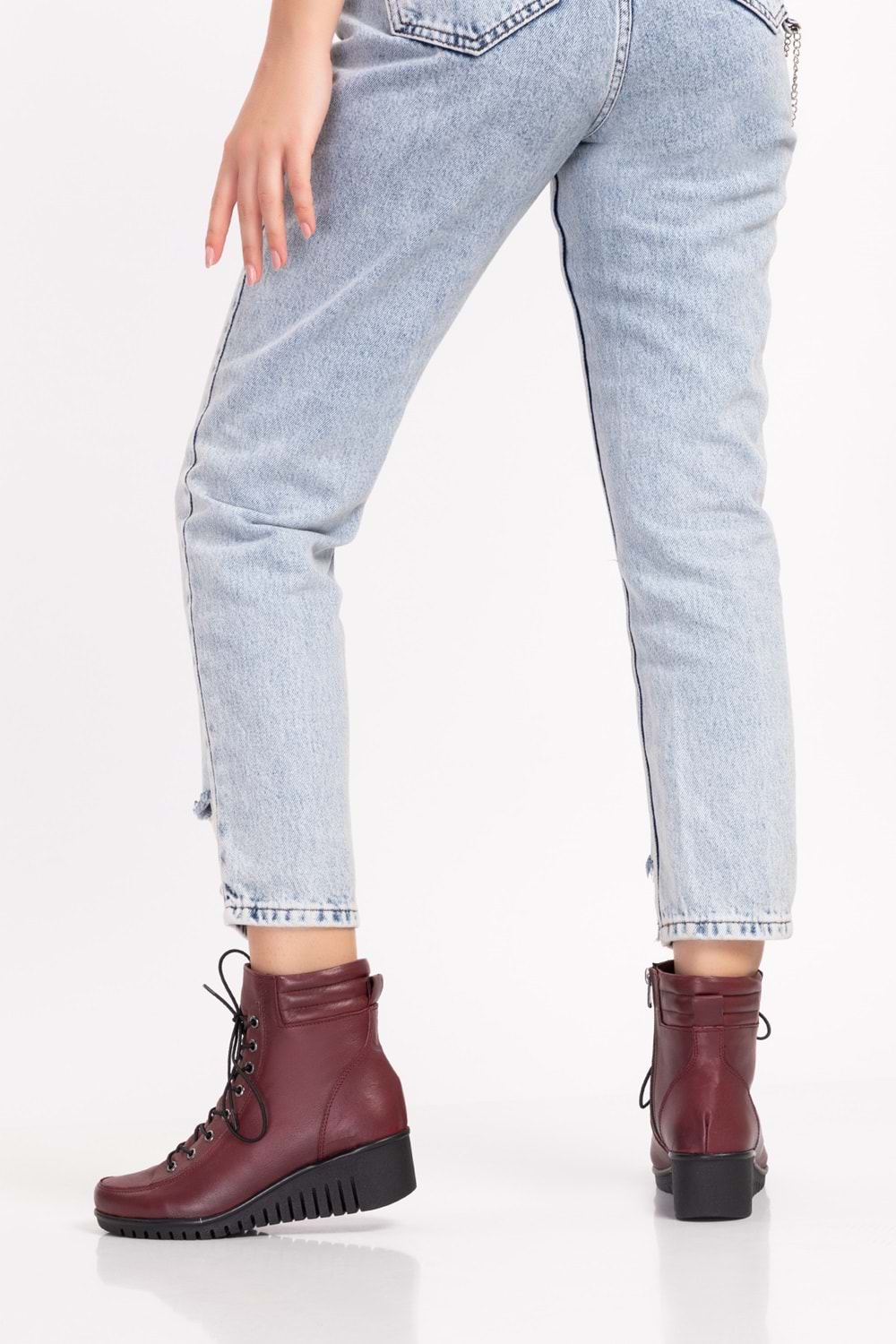 Gondol Kadın Hakiki Deri Kaymaz Dolgu Topuk Fermuarlı Bot esfa.2451 - Bordo - 41