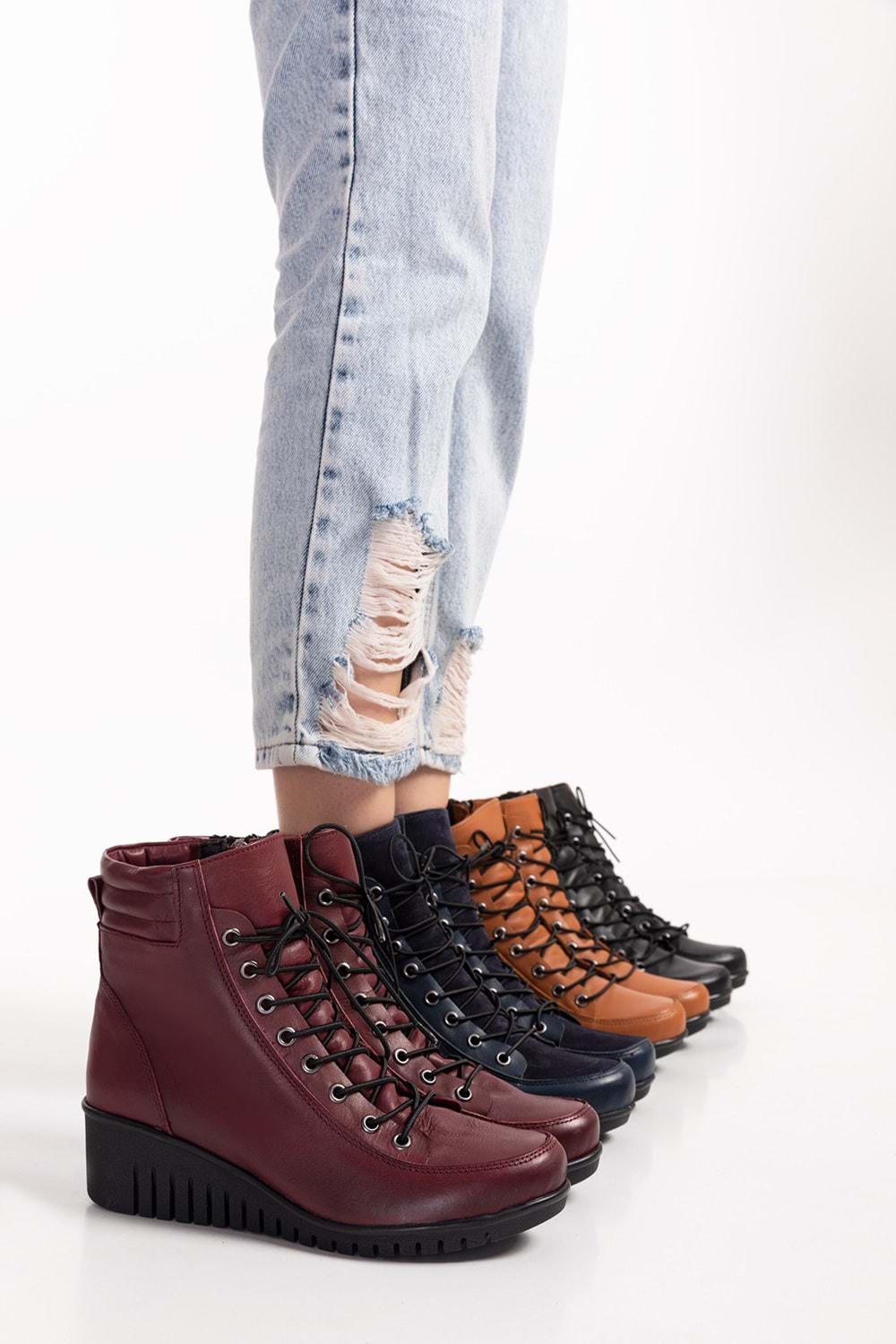 Gondol Kadın Hakiki Deri Kaymaz Dolgu Topuk Fermuarlı Bot esfa.2451 - Bordo - 41