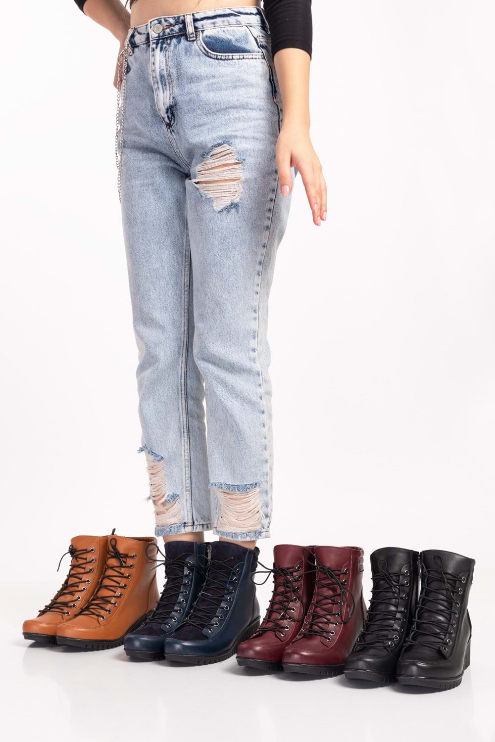 Gondol Kadın Hakiki Deri Kaymaz Dolgu Topuk Fermuarlı Bot esfa.2451 - Lacivert - 41