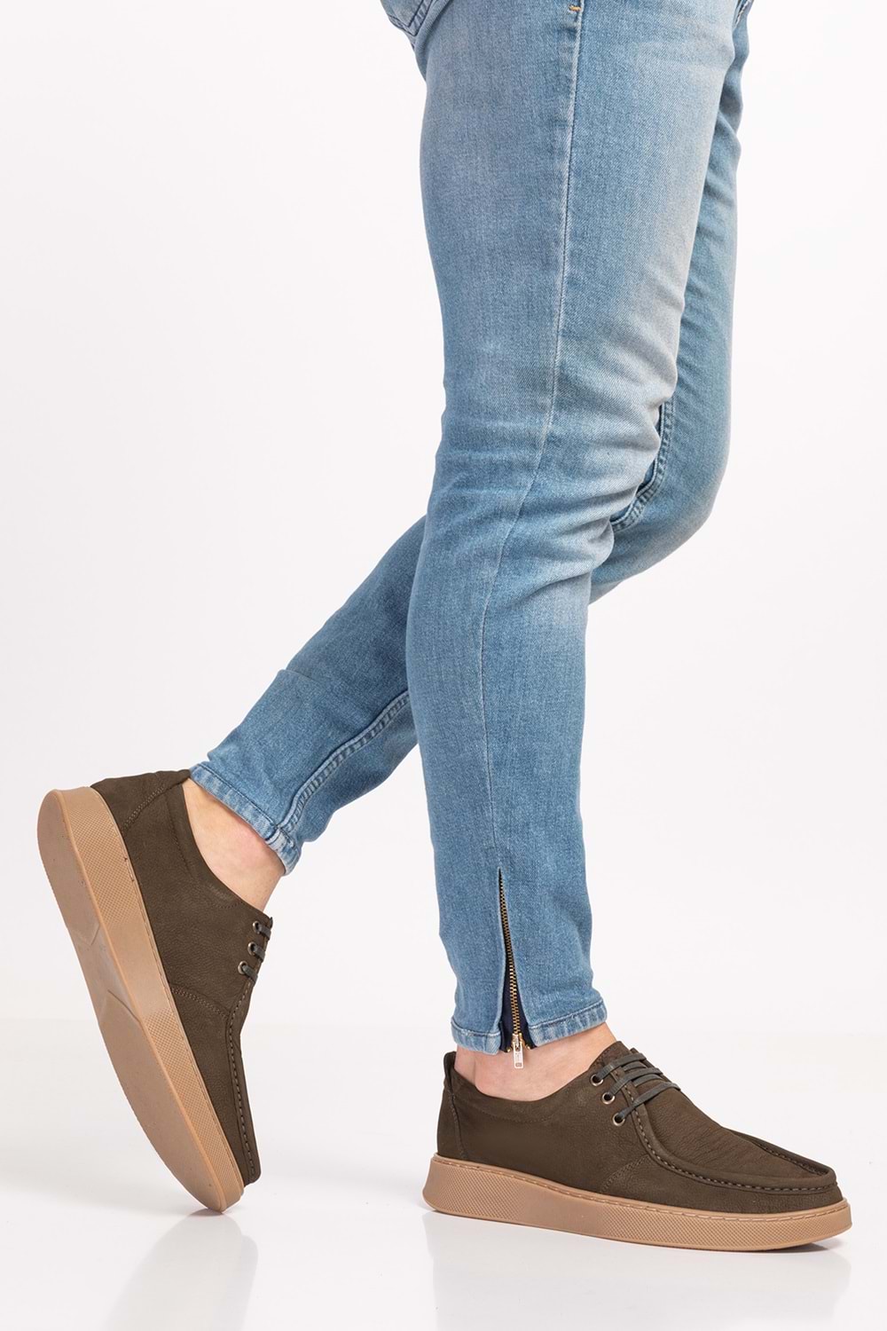 Gondol Hakiki Deri Erkek Loafer Ayakkabı src.810 - Haki Nubuk - 41